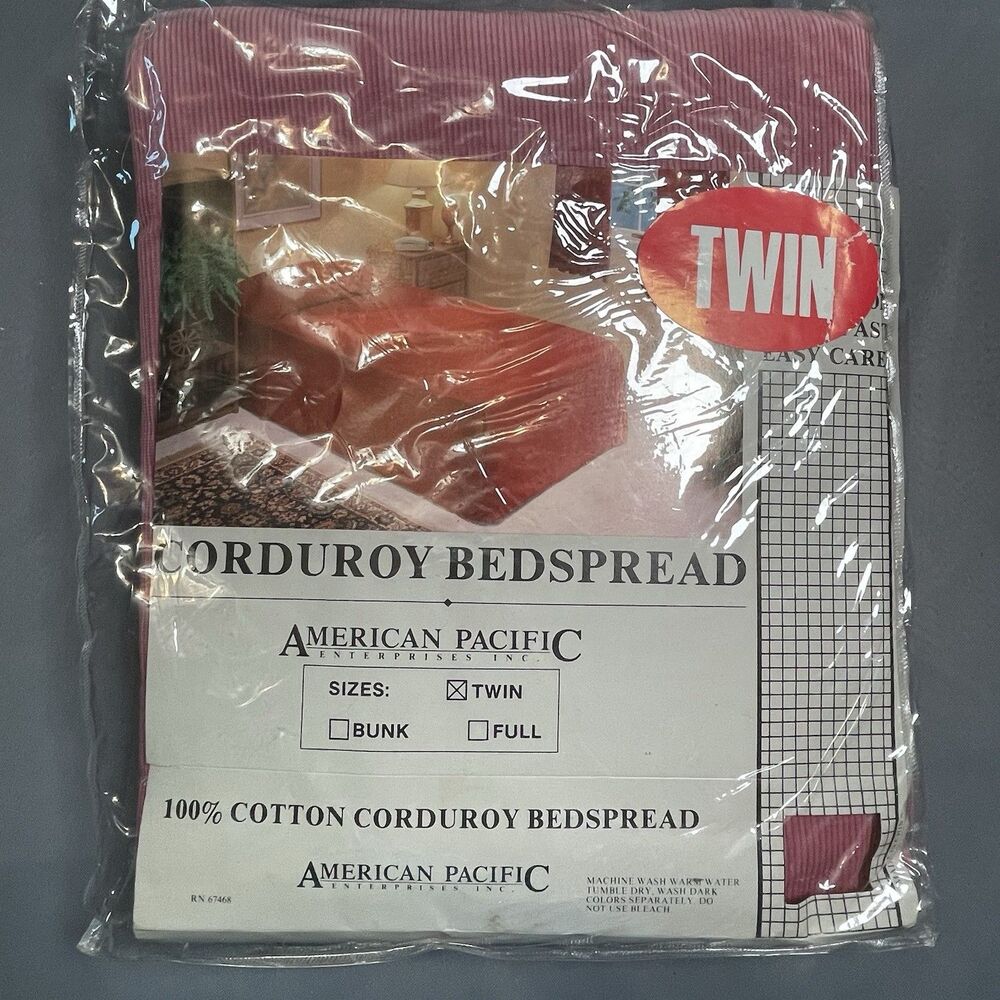 VTG American Pacific Corduroy Bedspread Twin Pink Msuve Deadstock NOS Cotton